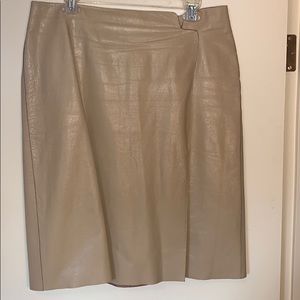 Light Tan Armani Leather Split Pencil Skirt